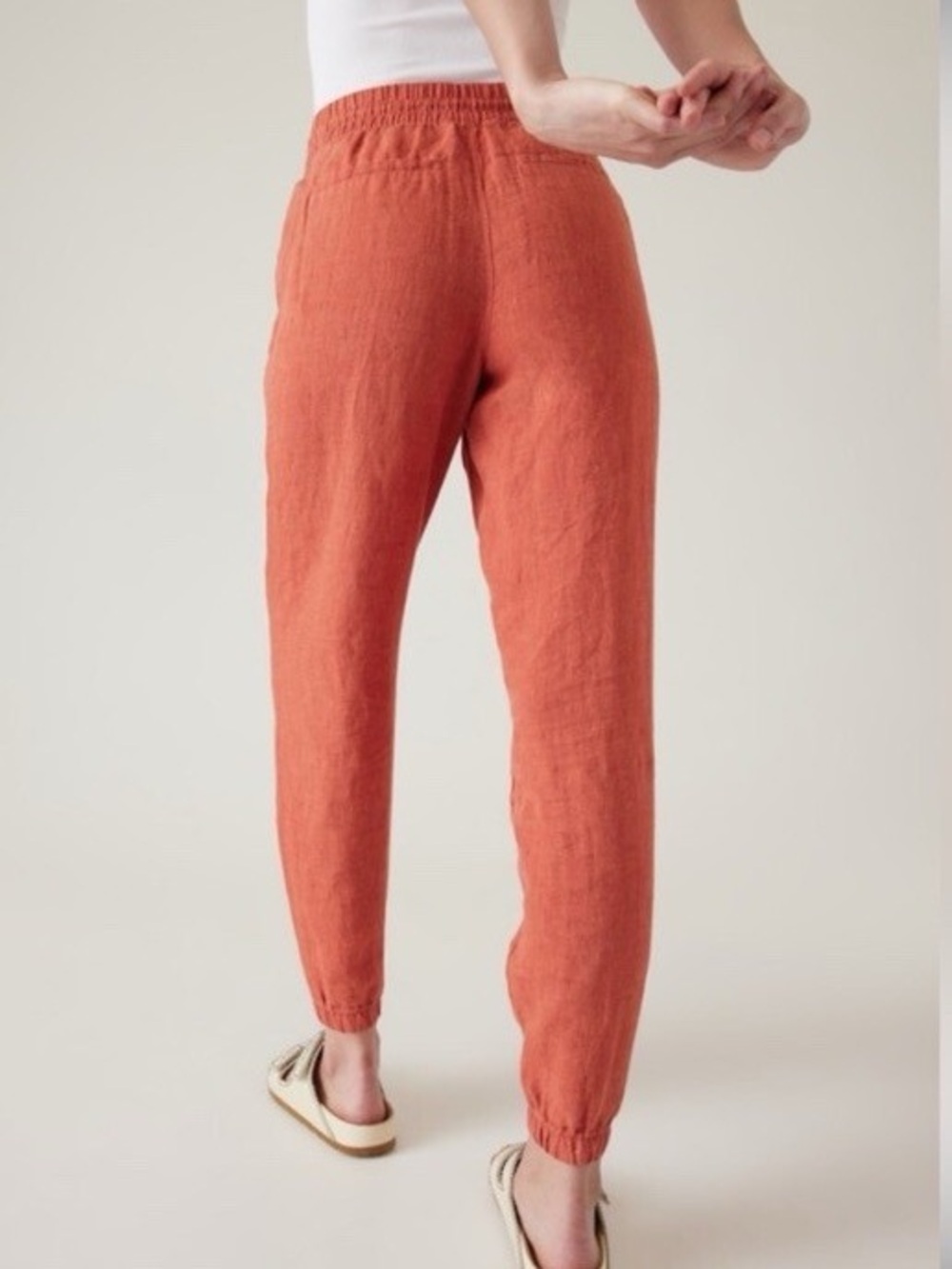 Athleta,‎ 100% Linen Rust-Orange Drawstring Jogger Pants, Size 2